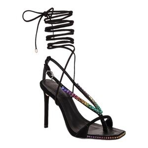 NEW Schutz Vikki Crystal Stiletto Heel Sandal Ankle Strap Wraparound Ankle Tie